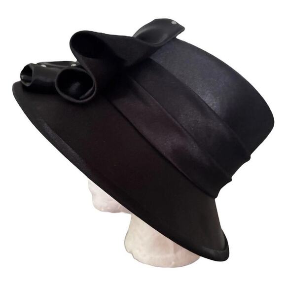 Designer Black Satin & Rhinestone Hat Mr. Hi\'s Classic Collection 22 1/4\